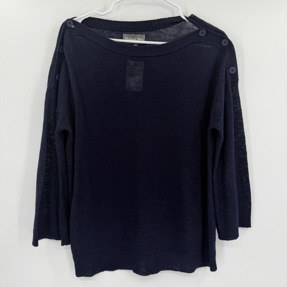 Michael Stars Admiral Navy Blue Cotton Linen Boat Neck Button Sweater SL259 M